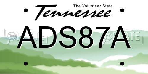 ADS87A Tennessee License Plate