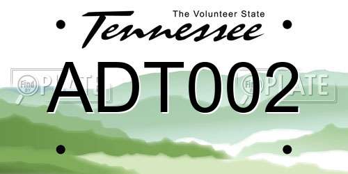 ADT002 Tennessee License Plate