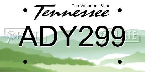 ADY299 Tennessee License Plate