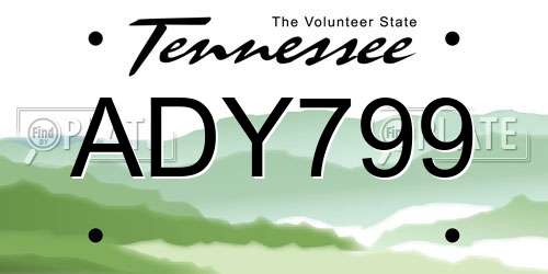 ADY799 Tennessee License Plate