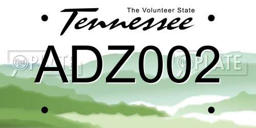 ADZ002 Tennessee License Plate