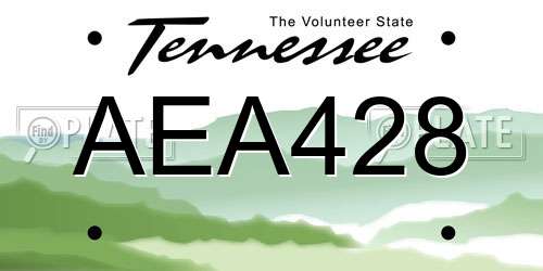 AEA428 Tennessee License Plate