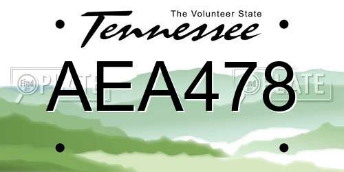 AEA478 Tennessee License Plate