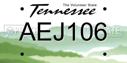 AEJ106 Tennessee License Plate