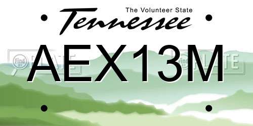 AEX13M Tennessee License Plate