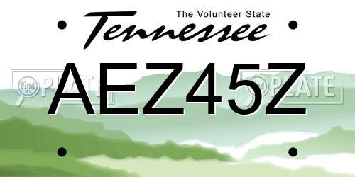 AEZ45Z Tennessee License Plate
