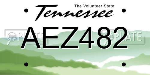 AEZ482 Tennessee License Plate