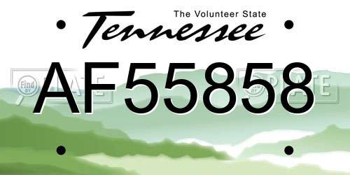 AF55858 Tennessee License Plate