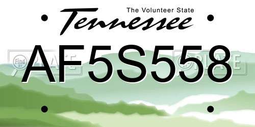 AF5S558 Tennessee License Plate
