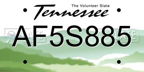 AF5S885 Tennessee License Plate
