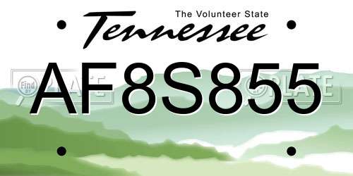 AF8S855 Tennessee License Plate