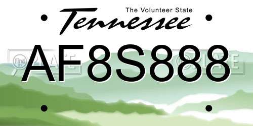 AF8S888 Tennessee License Plate