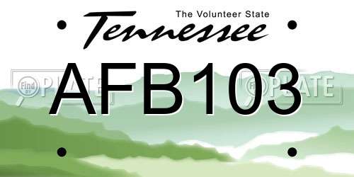 AFB103 Tennessee License Plate