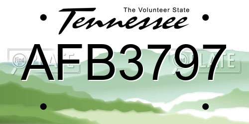 AFB3797 Tennessee License Plate