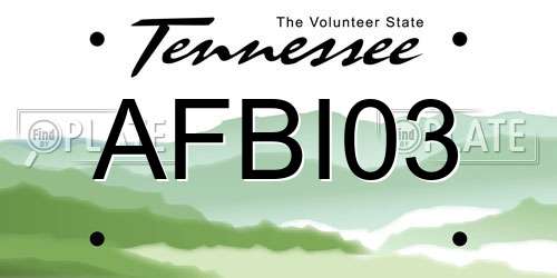 AFBI03 Tennessee License Plate