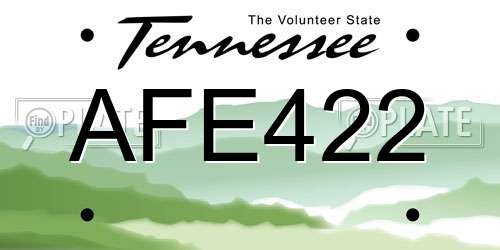 AFE422 Tennessee License Plate