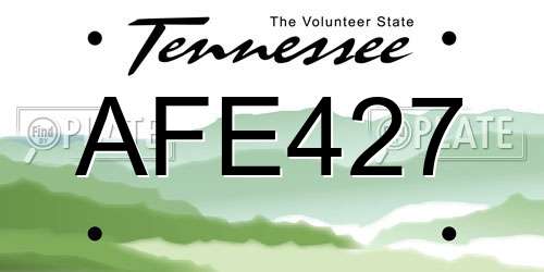 AFE427 Tennessee License Plate