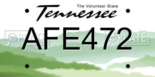 AFE472 Tennessee License Plate