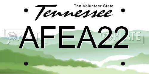 AFEA22 Tennessee License Plate