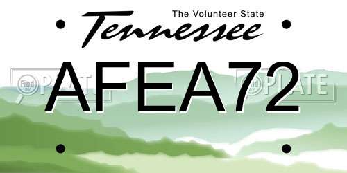 AFEA72 Tennessee License Plate