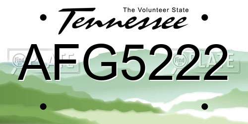AFG5222 Tennessee License Plate