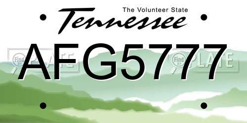 AFG5777 Tennessee License Plate