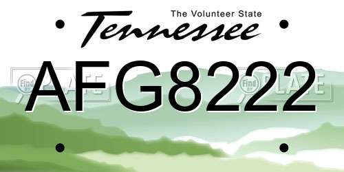 AFG8222 Tennessee License Plate