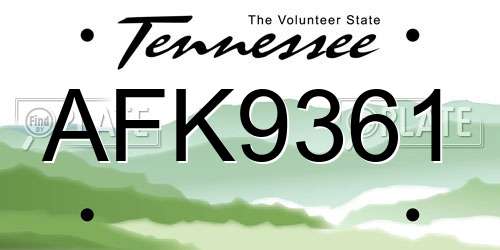 AFK9361 Tennessee License Plate