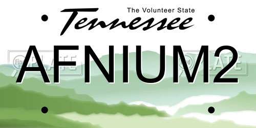 AFNIUM2 Tennessee License Plate