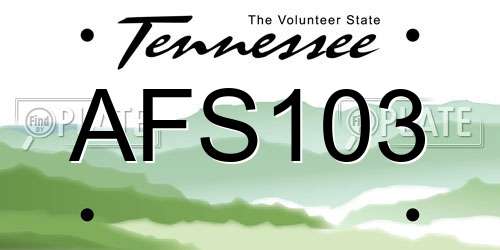AFS103 Tennessee License Plate