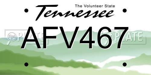 AFV467 Tennessee License Plate