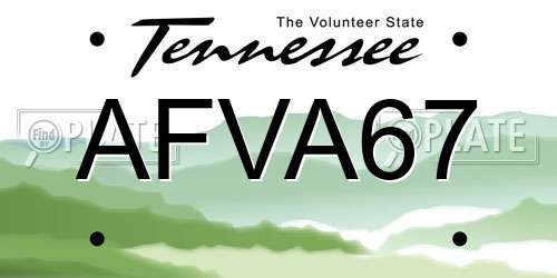 AFVA67 Tennessee License Plate