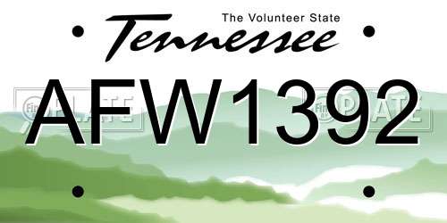 AFW1392 Tennessee License Plate