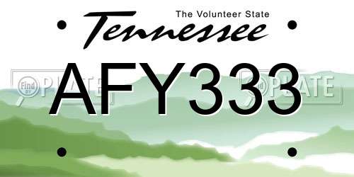 AFY333 Tennessee License Plate