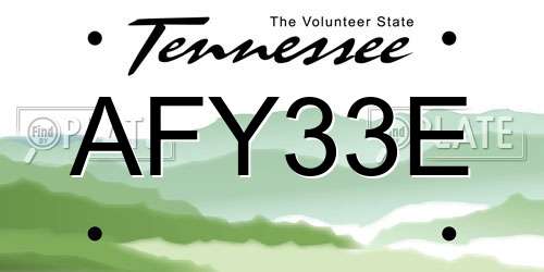 AFY33E Tennessee License Plate