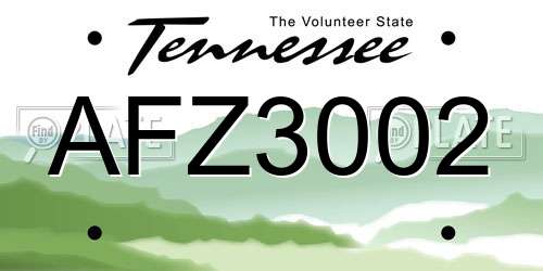 AFZ3002 Tennessee License Plate