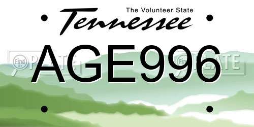 AGE996 Tennessee License Plate