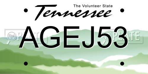 AGEJ53 Tennessee License Plate