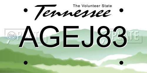 AGEJ83 Tennessee License Plate