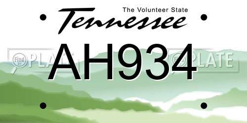 AH934 Tennessee License Plate
