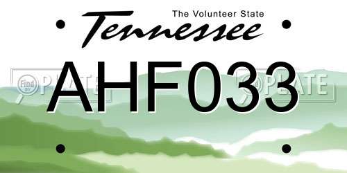 AHF033 Tennessee License Plate