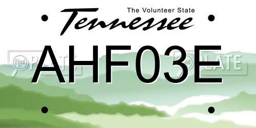 AHF03E Tennessee License Plate