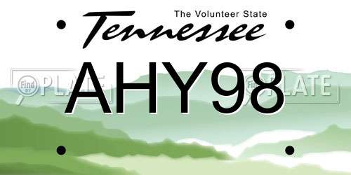 AHY98 Tennessee License Plate