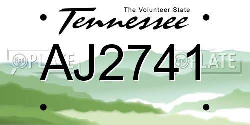 AJ2741 Tennessee License Plate