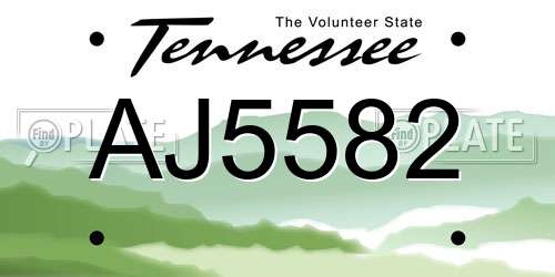 AJ5582 Tennessee License Plate
