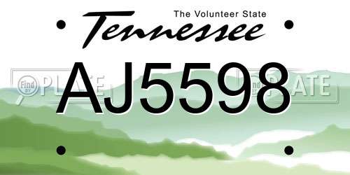 AJ5598 Tennessee License Plate