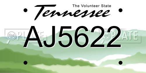 AJ5622 Tennessee License Plate