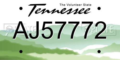 AJ57772 Tennessee License Plate