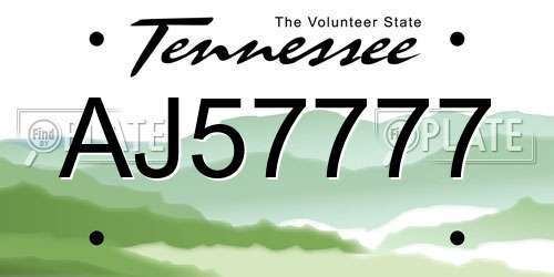 AJ57777 Tennessee License Plate