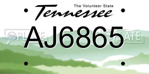 AJ6865 Tennessee License Plate